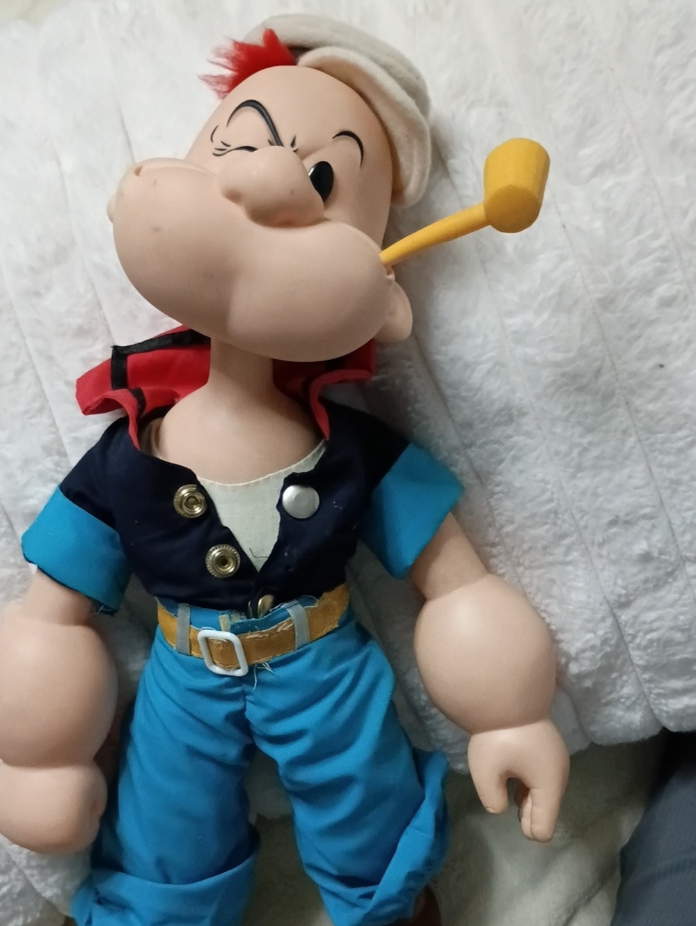 Hamilton 1985 Popeye Plush Doll with Blue Outfit and Red Hair Accent